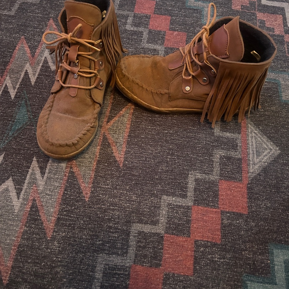 Brown Fringe Moccasin Boots